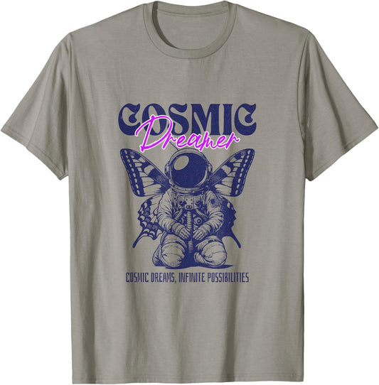 Cosmic Dreamer Vintage Butterfly T-Shirt - T-Shirt | Sand
