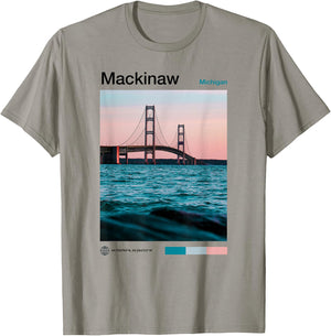 Mackinaw City Travel Art - USA Souvenir Michigan - American T-Shirt - T-Shirt | Sand