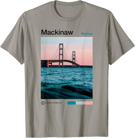 Mackinaw City Travel Art - USA Souvenir Michigan - American T-Shirt - T-Shirt | Sand