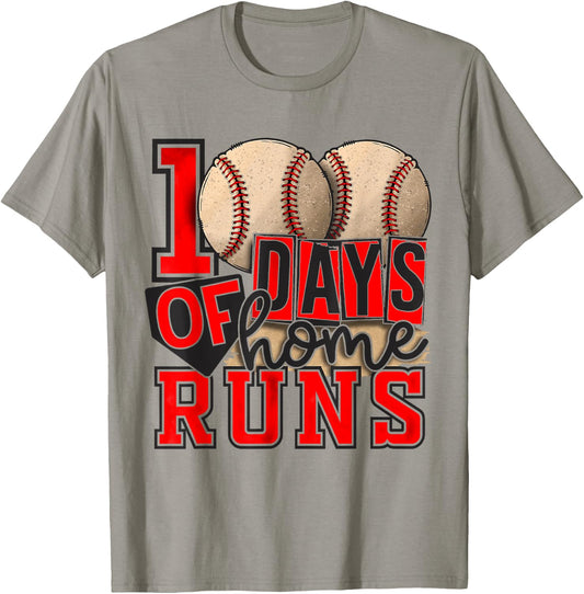 100 Days Of Home Runs Baseball 100th Day Of School Boys Girl T-Shirt - T-Shirt | Sand