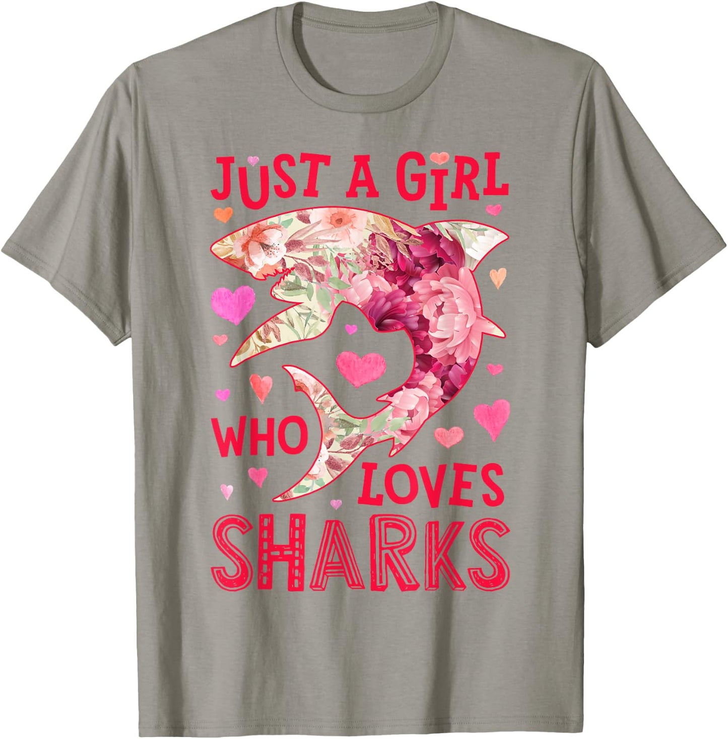 Shark Just A Girl Who Loves Sharks Sea Animal Flower Floral T-Shirt - T-Shirt | Sand