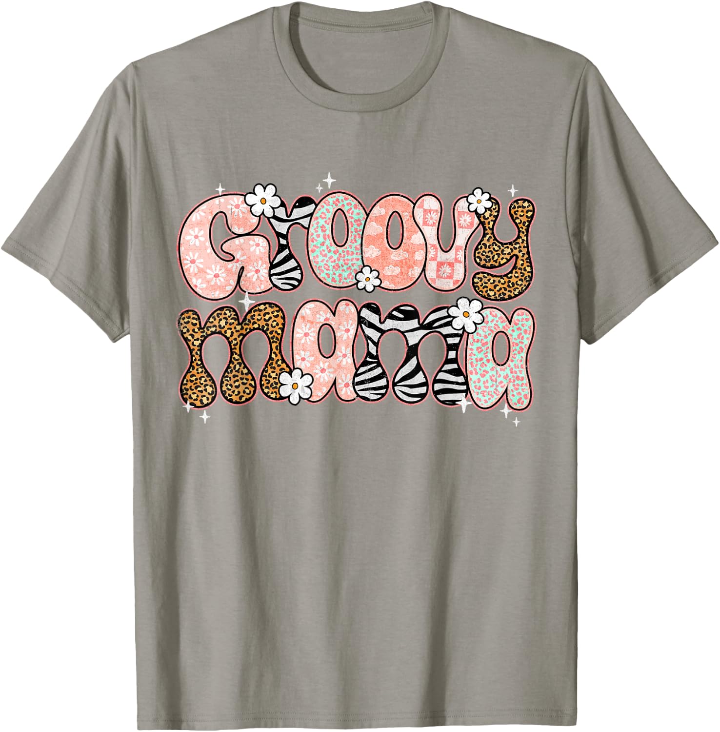 Groovy Mama Mommy Retro Floral Mom Life Leopard Maternity T-Shirt - T-Shirt | Sand