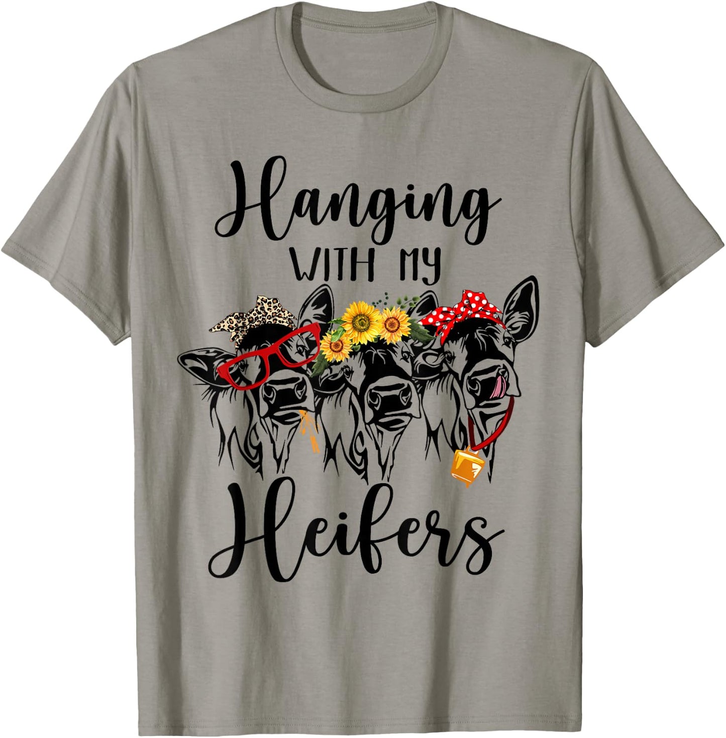 Cute Women's Hanging With My Heifers Bandana T-Shirt - T-Shirt | Sand