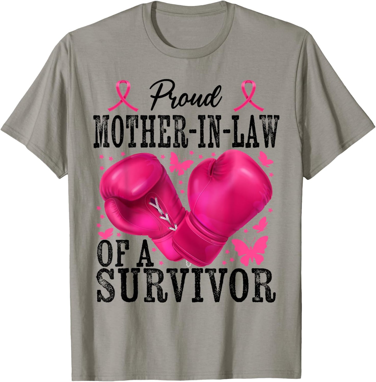 Proud Mother-in-law Of Survivor Breast Cancer Boxing Gloves T-Shirt - T-Shirt | Sand