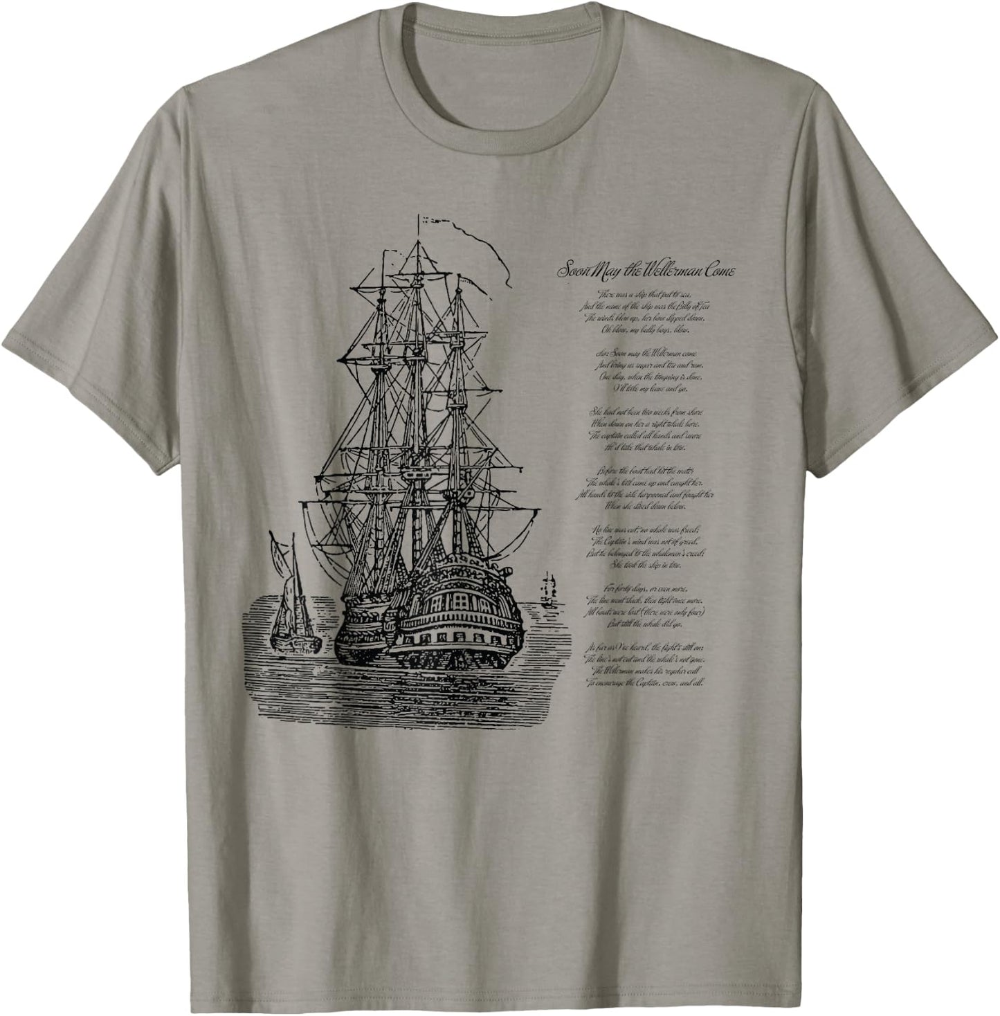 Wellerman Song with Vintage Ship, Sea Shanty Design T-Shirt - T-Shirt | Sand