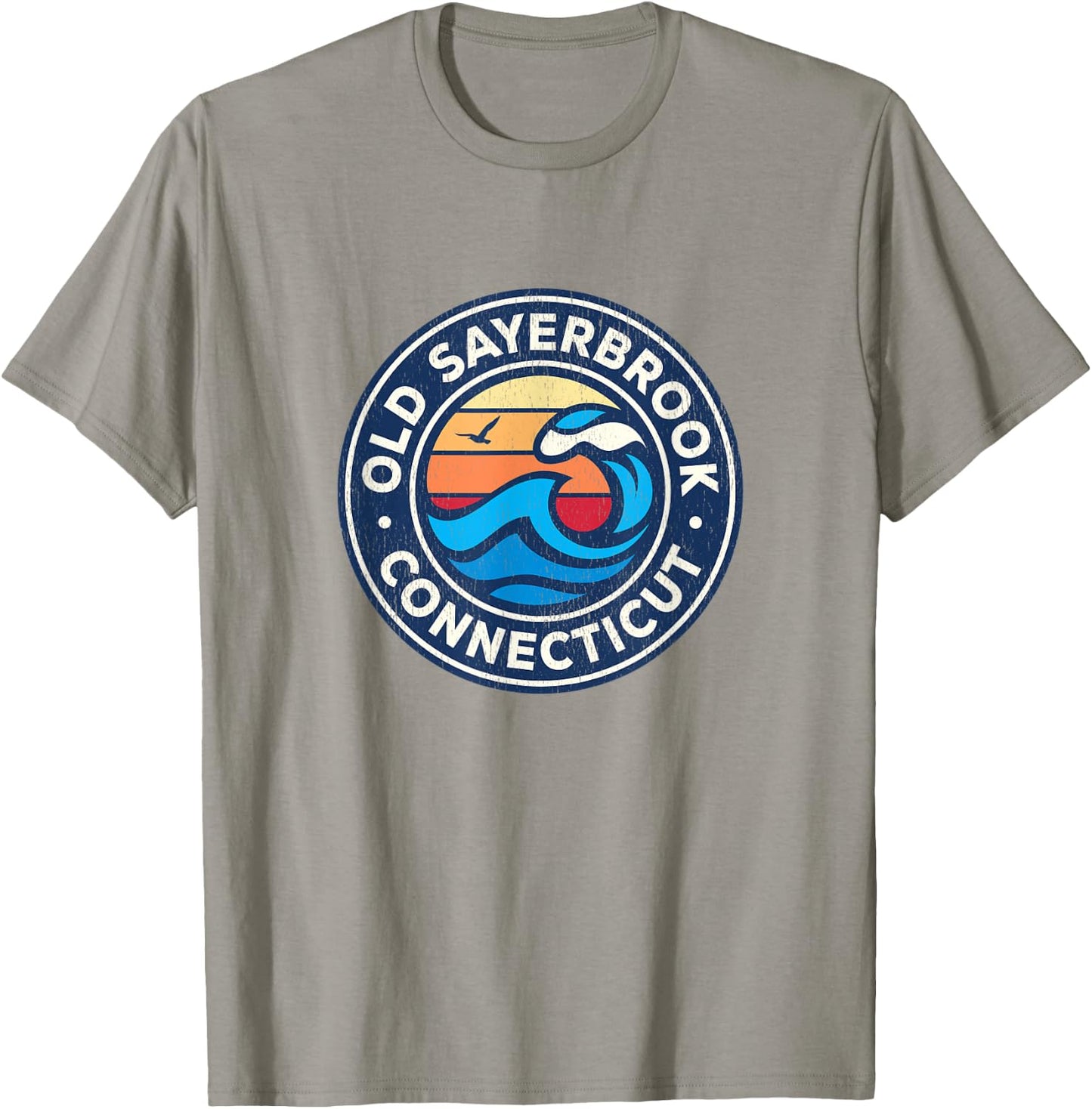 Old Sayerbrook Connecticut CT Vintage Nautical Waves Design T-Shirt - T-Shirt | Sand