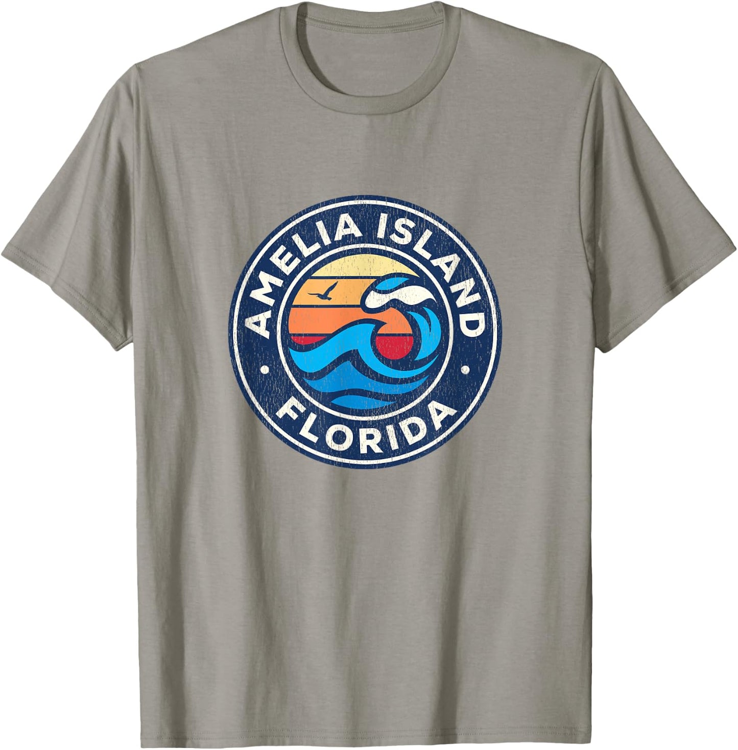 Amelia Island Florida FL Vintage Nautical Waves Design T-Shirt - T-Shirt | Sand