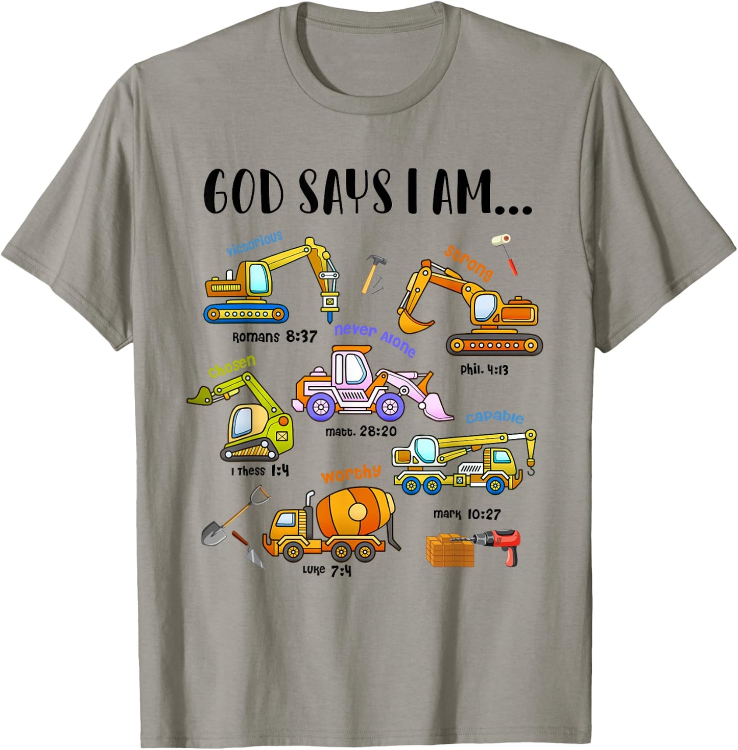 God Says I Am Cute Construction Christian Toddler Boys Kids T-Shirt - T-Shirt | Sand