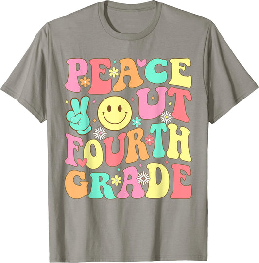 Peace Out Fourth Grade Groovy 4th Grade Last day of school T-Shirt - T-Shirt | Sand