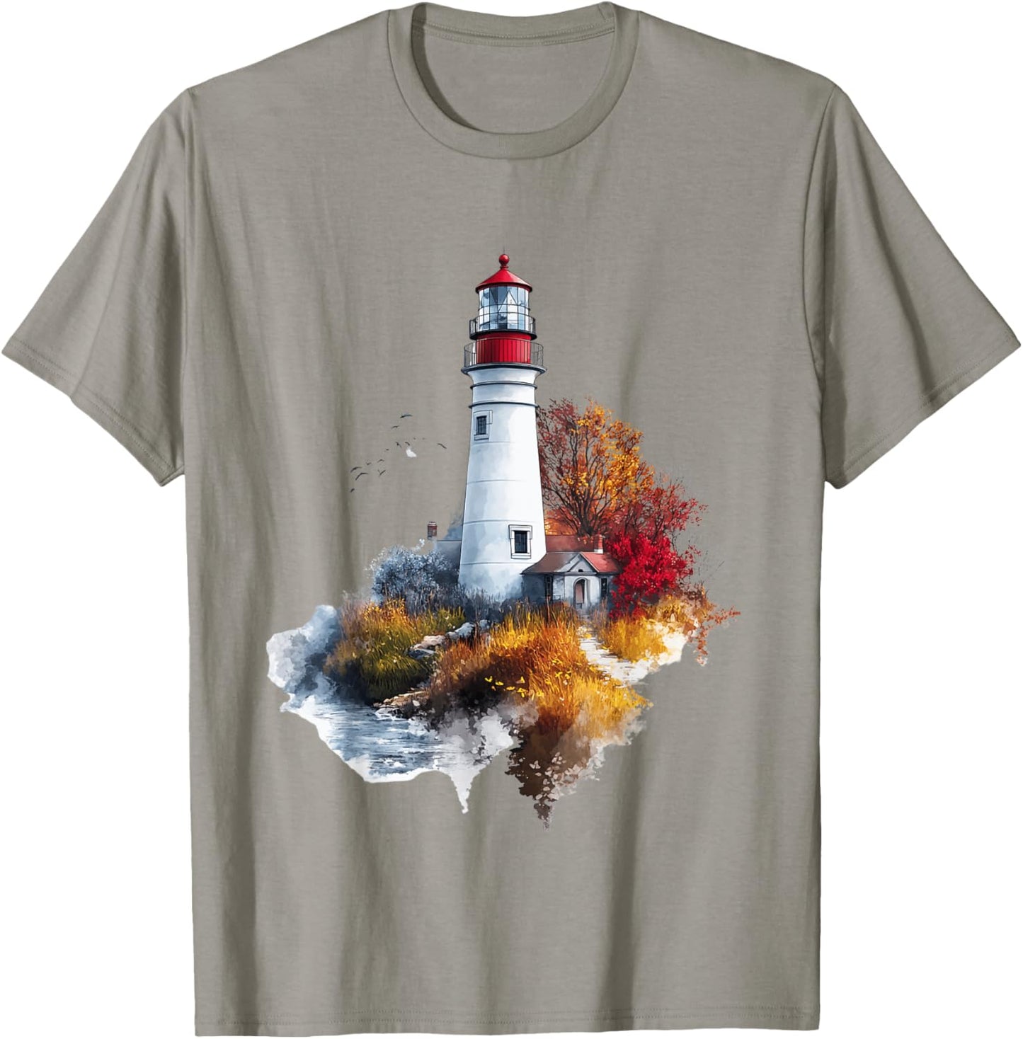 Scenic Lighthouse in Autumn Landscape T-Shirt - T-Shirt | Sand