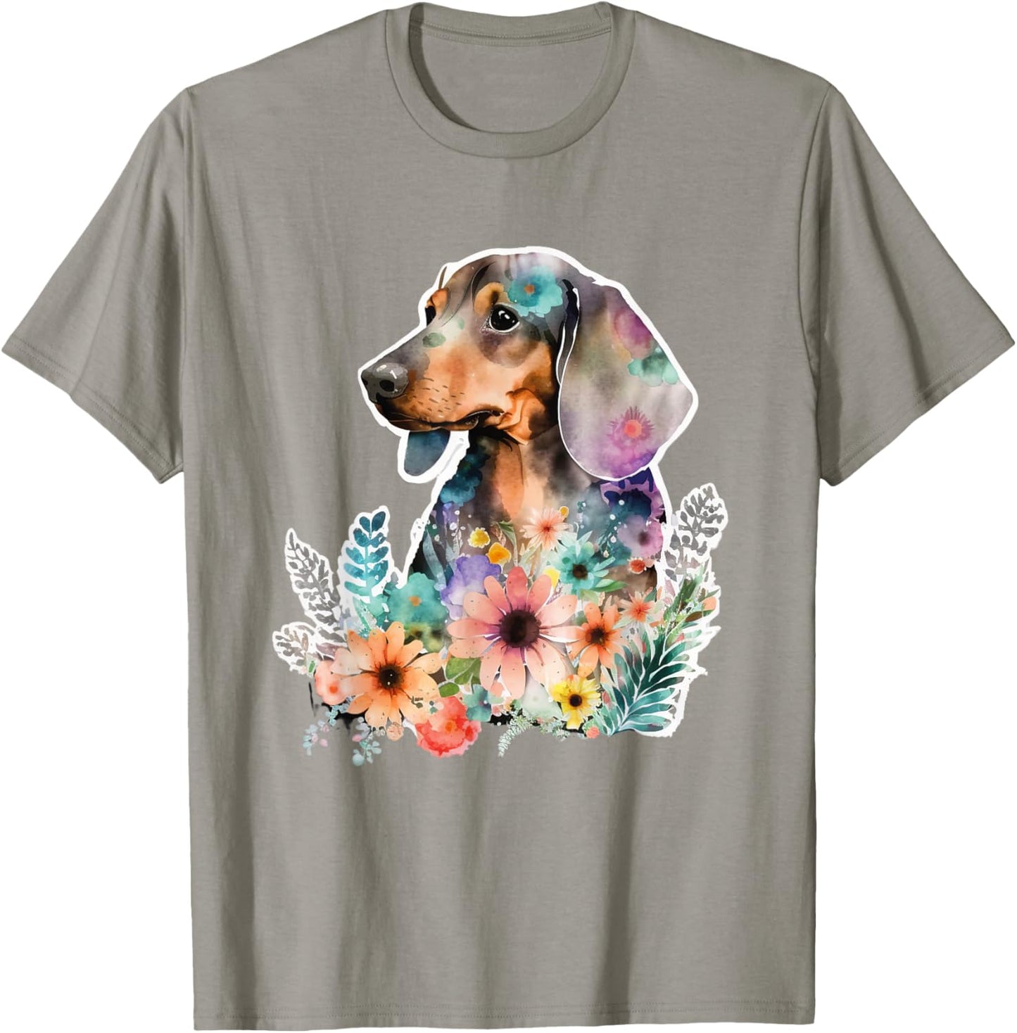 Floral Wildflower Wiener & Dachshund T-Shirt - T-Shirt | Sand