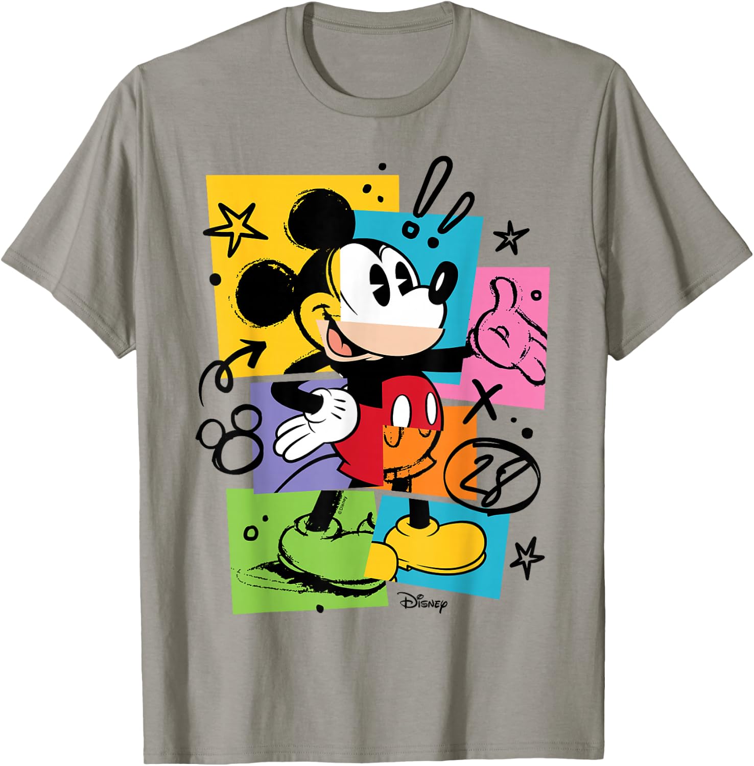 Mikey Mouse - Sketch Colorful Blocks Doodles T-Shirt - T-Shirt | Sand