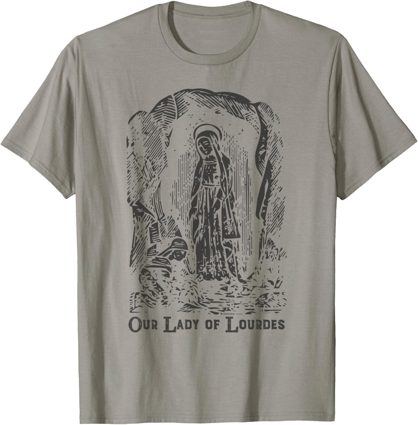Our Lady of Lourdes Bernadette Catholic Vintage Distressed D T-Shirt - T-Shirt | Sand