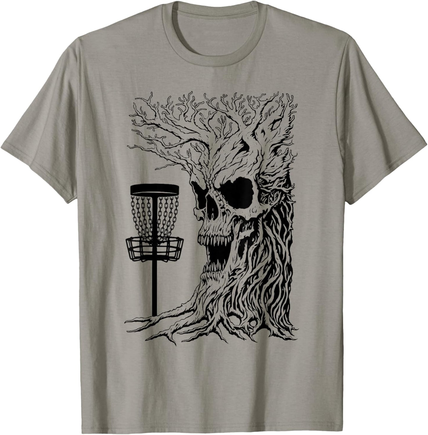 Funny Disc Golf Player Stupid Guardian Trees Skull Forest T-Shirt - T-Shirt | Sand