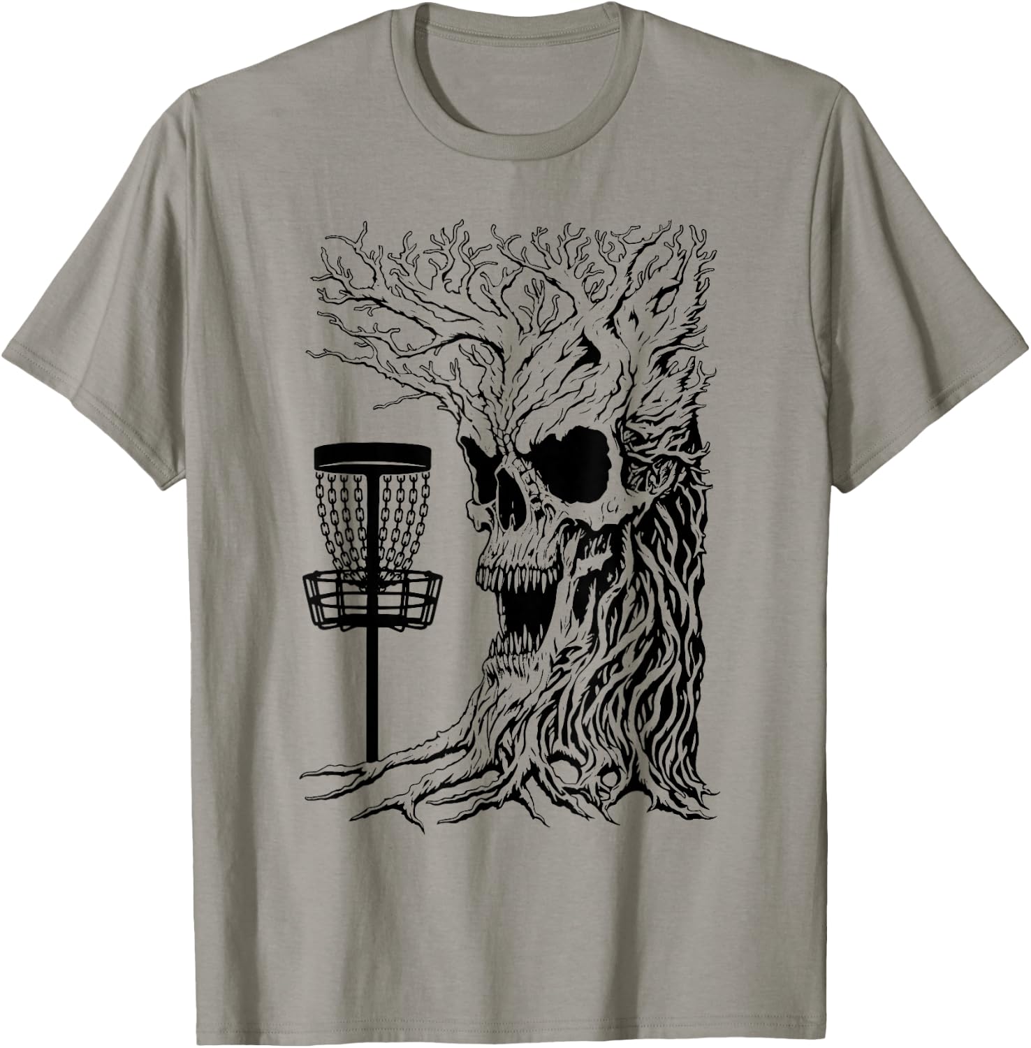 Funny Disc Golf Player Stupid Guardian Trees Skull Forest T-Shirt - T-Shirt | Sand