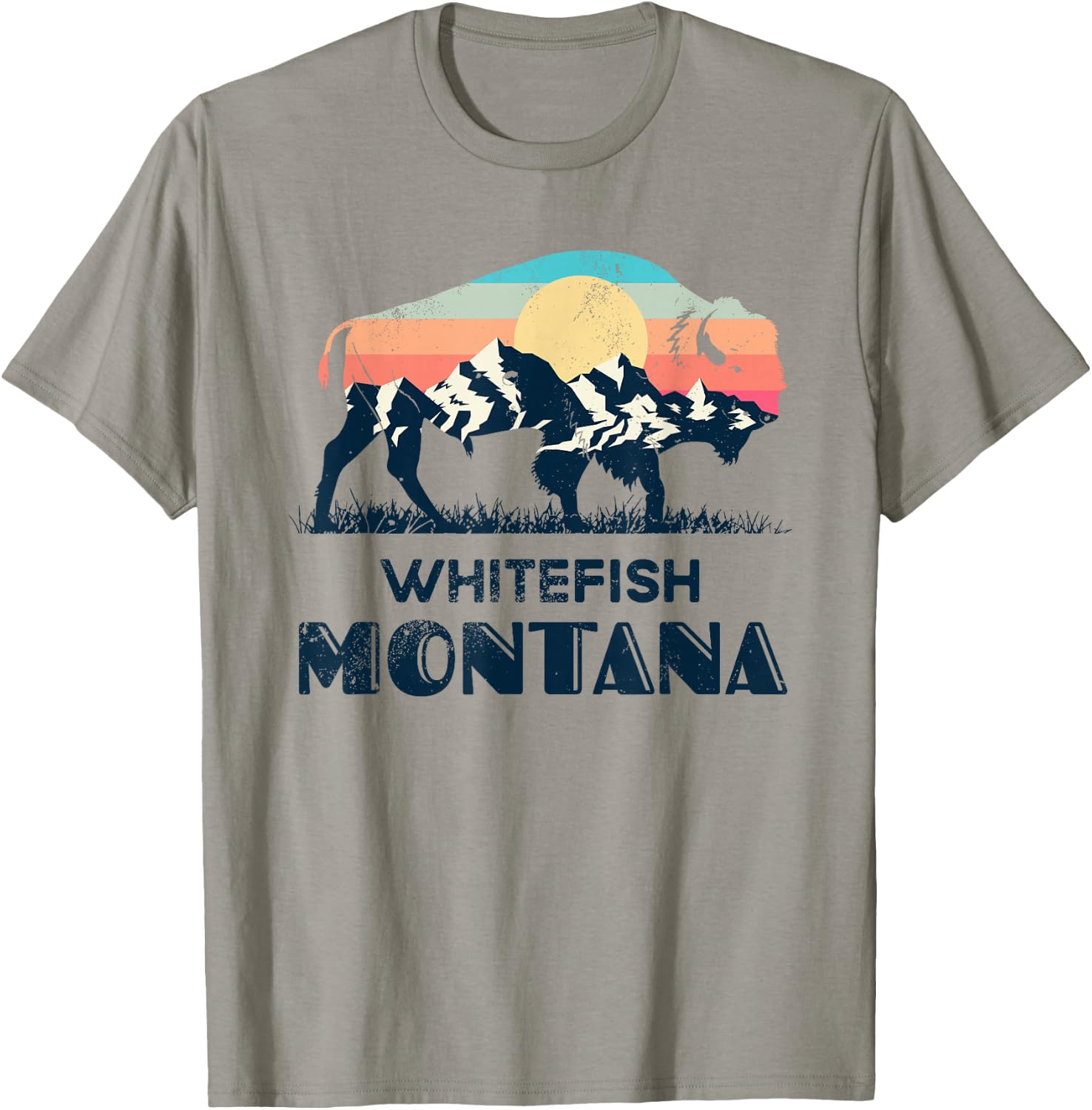 Whitefish Montana Vintage Hiking Bison Nature T-Shirt - T-Shirt | Sand