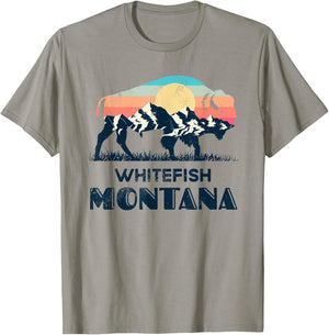Whitefish Montana Vintage Hiking Bison Nature T-Shirt - T-Shirt | Sand