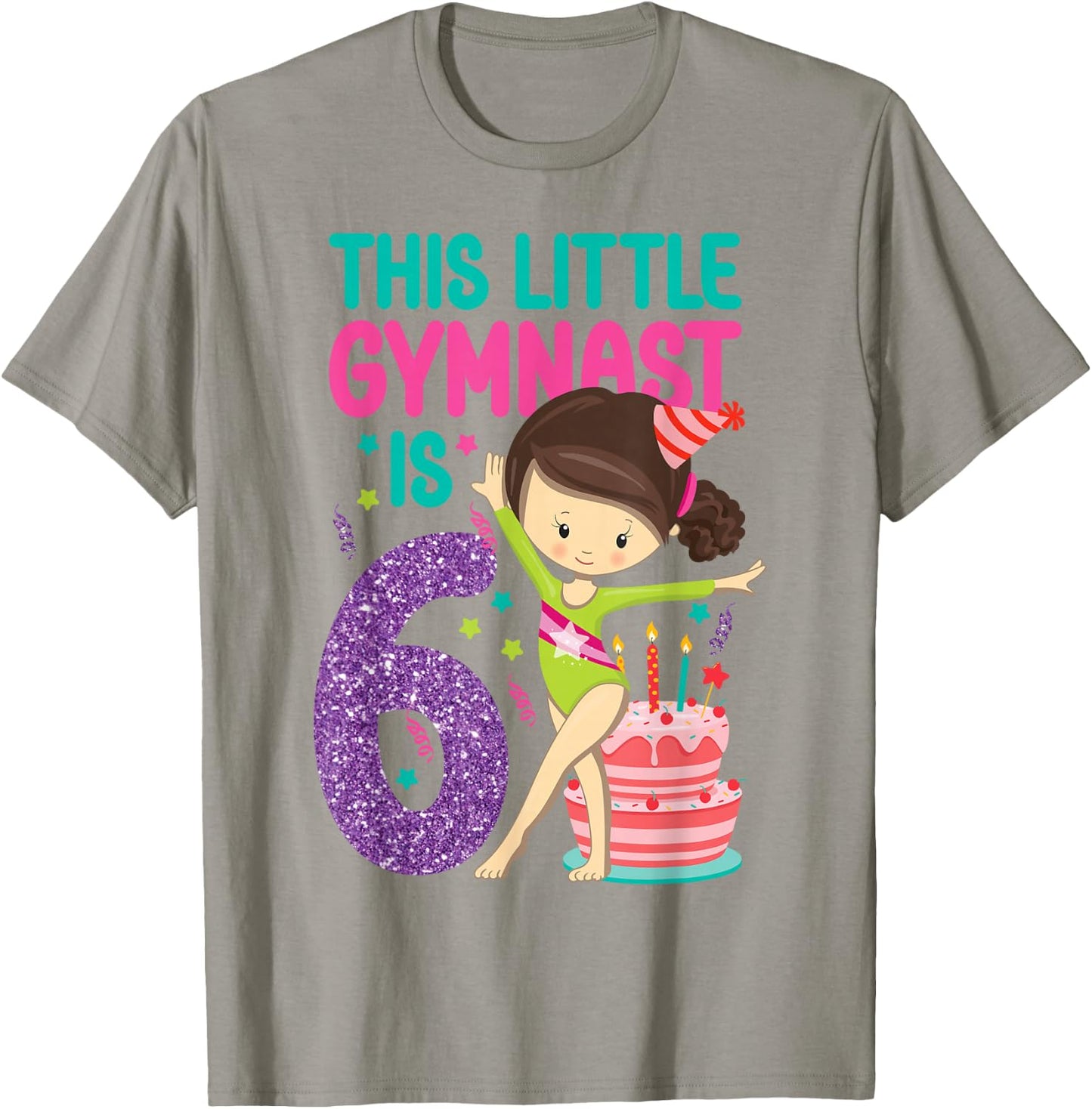 Gymnastics 6th Birthday This Little Gymnast Is 6 T-Shirt - T-Shirt | Sand