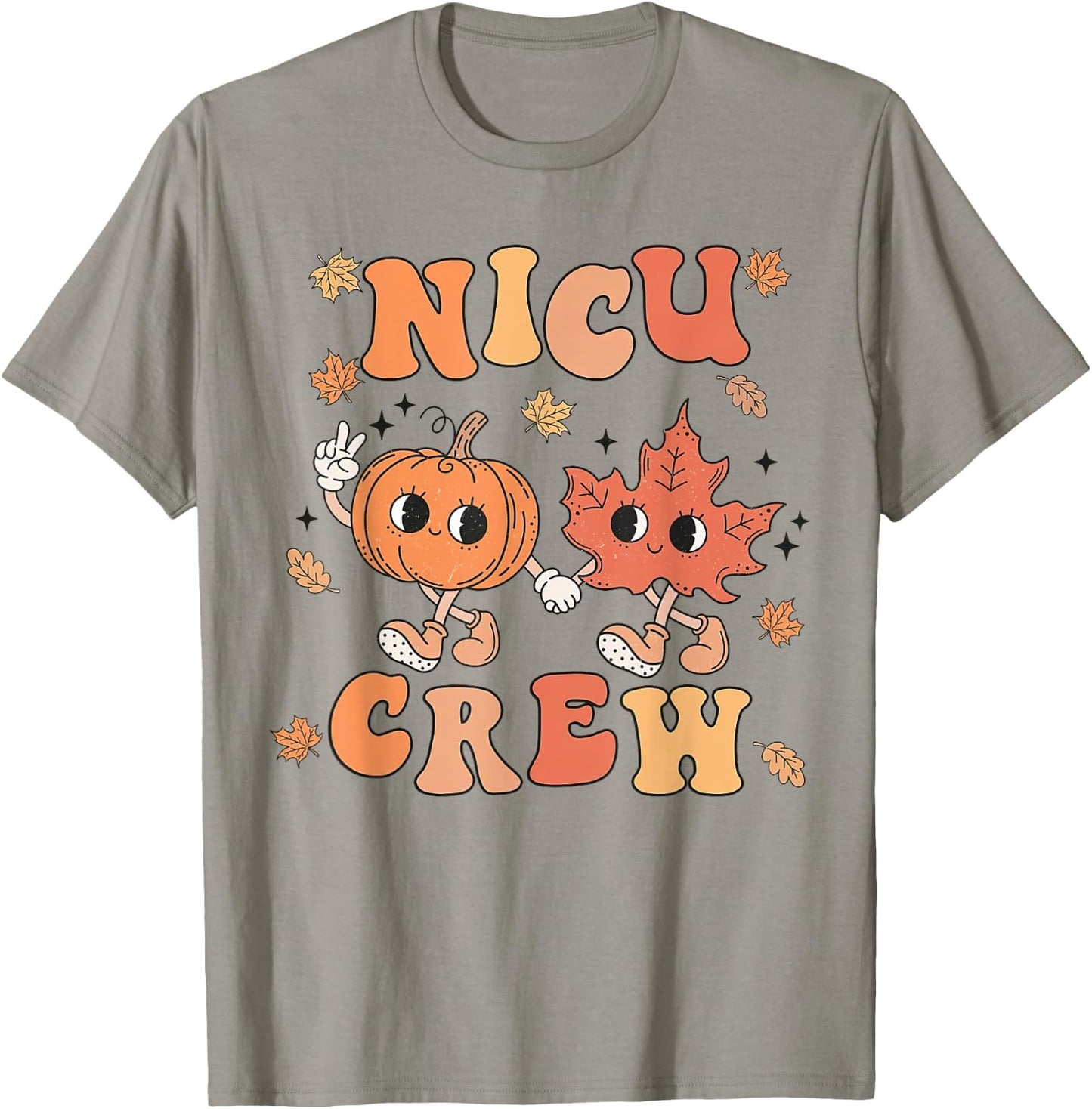 NICU Crew Pumpkin Leaf Fall NICU Nurse Halloween T-Shirt - T-Shirt | Sand