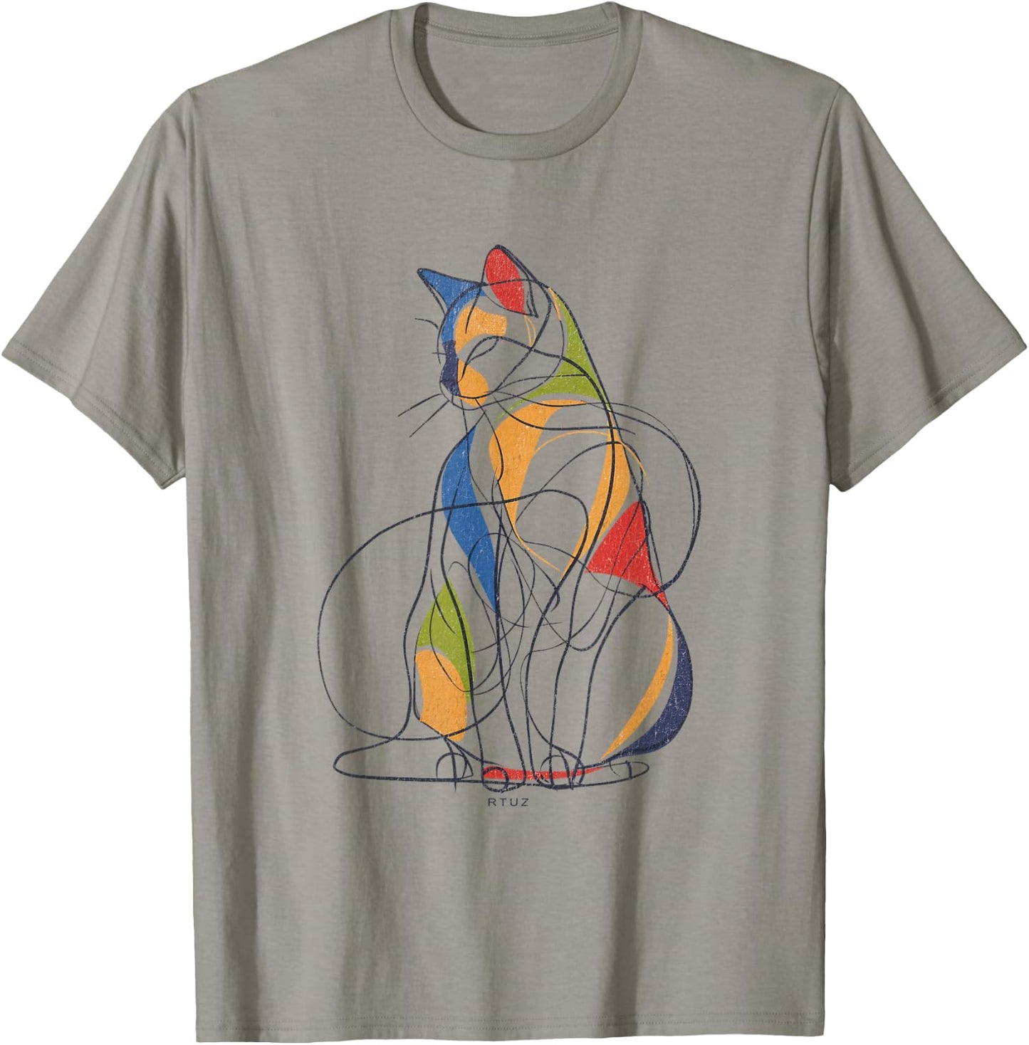 Minimalist Cat Outline Drawing One-Line Minimalism Cat Men Women Kids T-Shirt - T-Shirt | Sand
