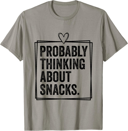 Probably Thinking About Snacks Funny Snacks Lovers Kids T-Shirt - T-Shirt | Sand