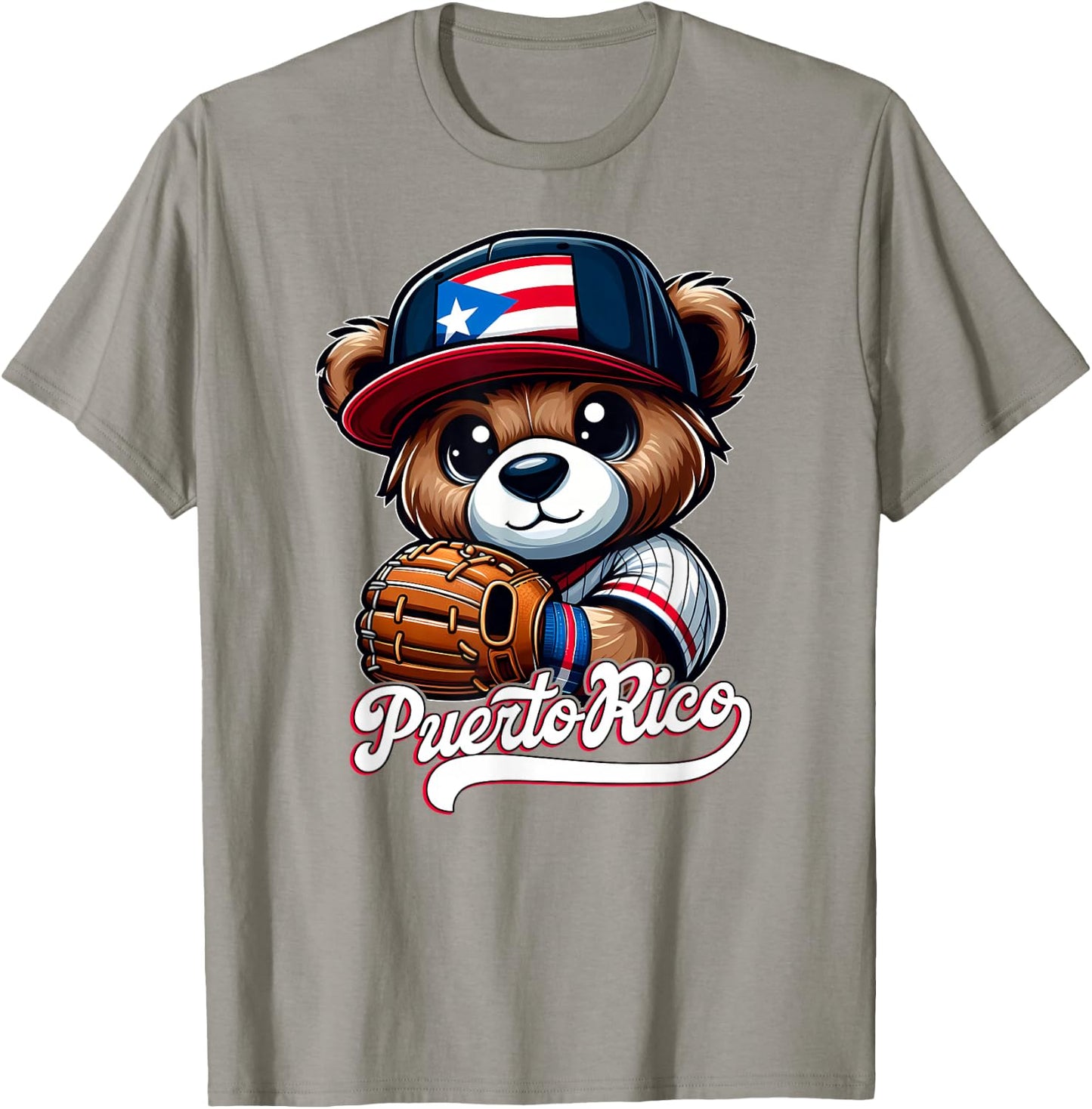 Puerto Rico Baseball Teddy Bear Boricua Jersey Kids Adults T-Shirt - T-Shirt | Sand