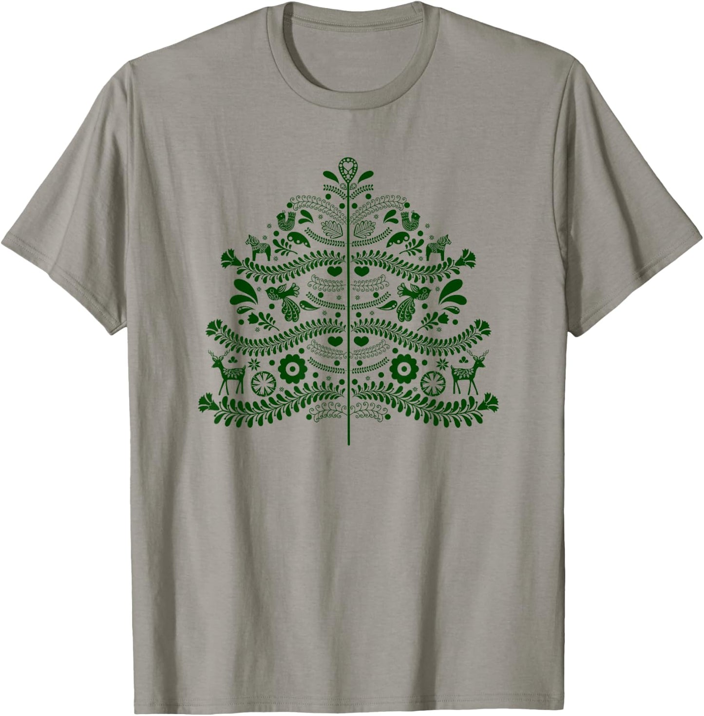 Green Scandinavian Folk Art Style Christmas Tree Design T-Shirt - T-Shirt | Sand