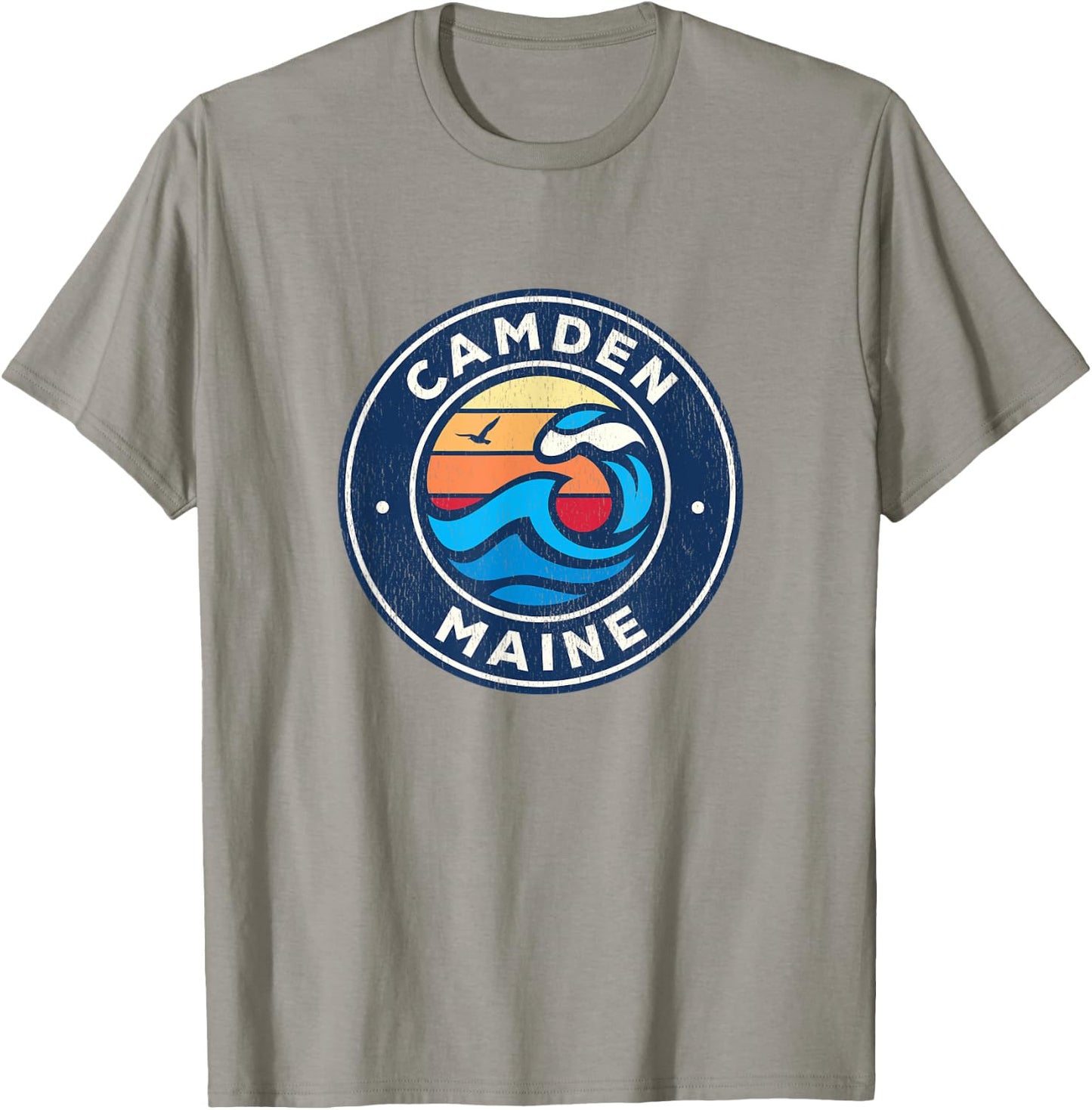 Camden Maine ME Vintage Nautical Waves Design T-Shirt - T-Shirt | Sand