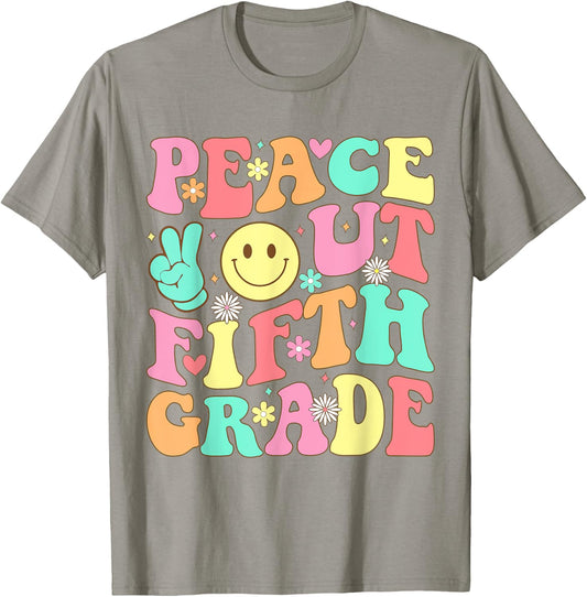 Peace Out Fifth Grade Groovy 5th Grade Last day of school T-Shirt - T-Shirt | Sand
