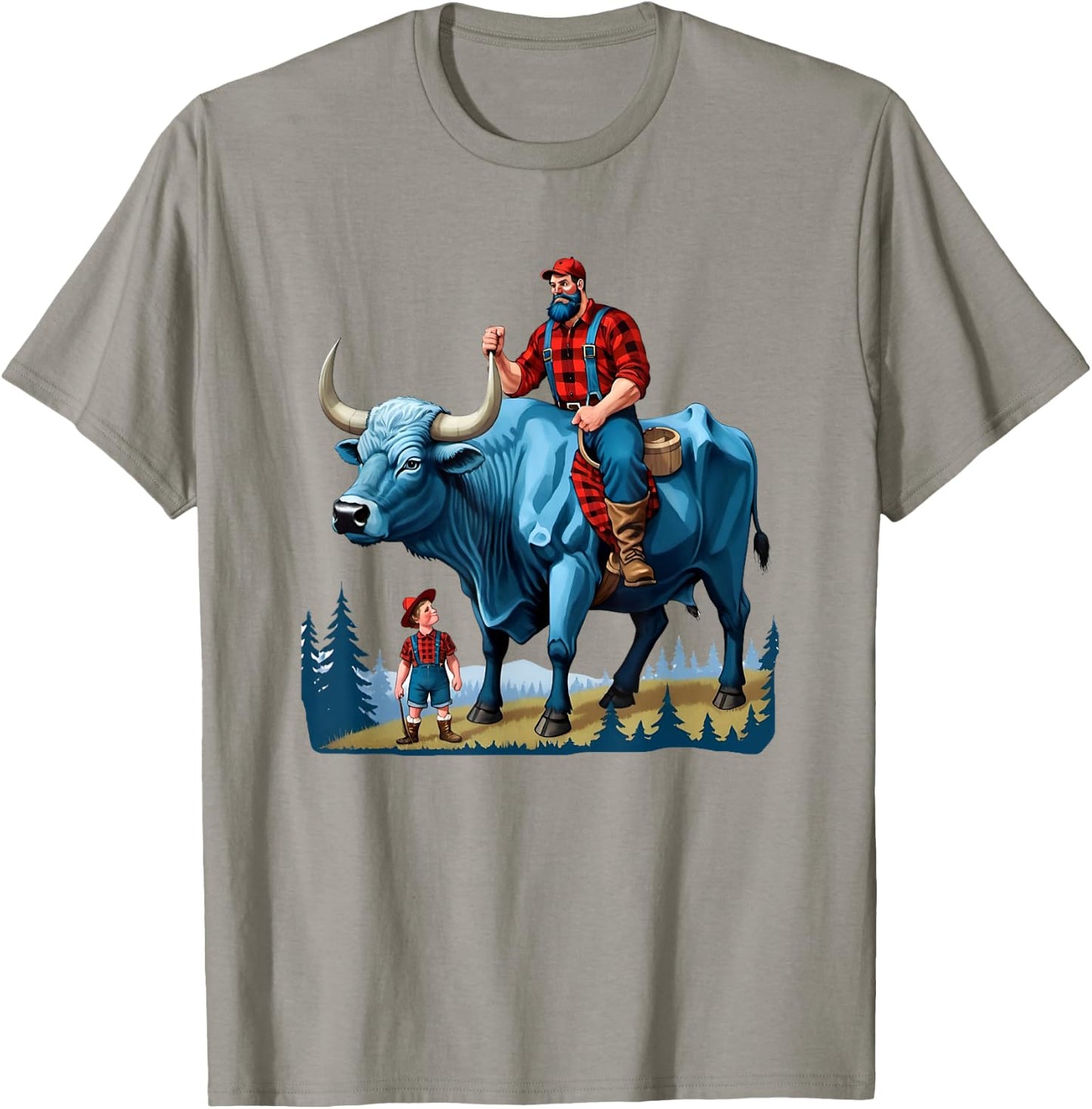 Paul Bunyan Riding Babe The Blue Ox T-Shirt - T-Shirt | Sand