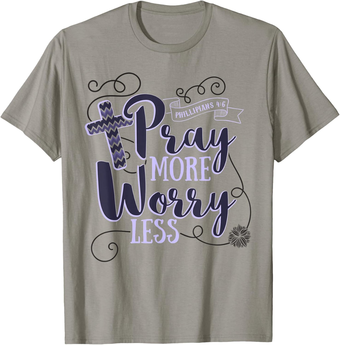 Pray More Worry Less Christian Gift Inspirational T-Shirt - T-Shirt | Sand
