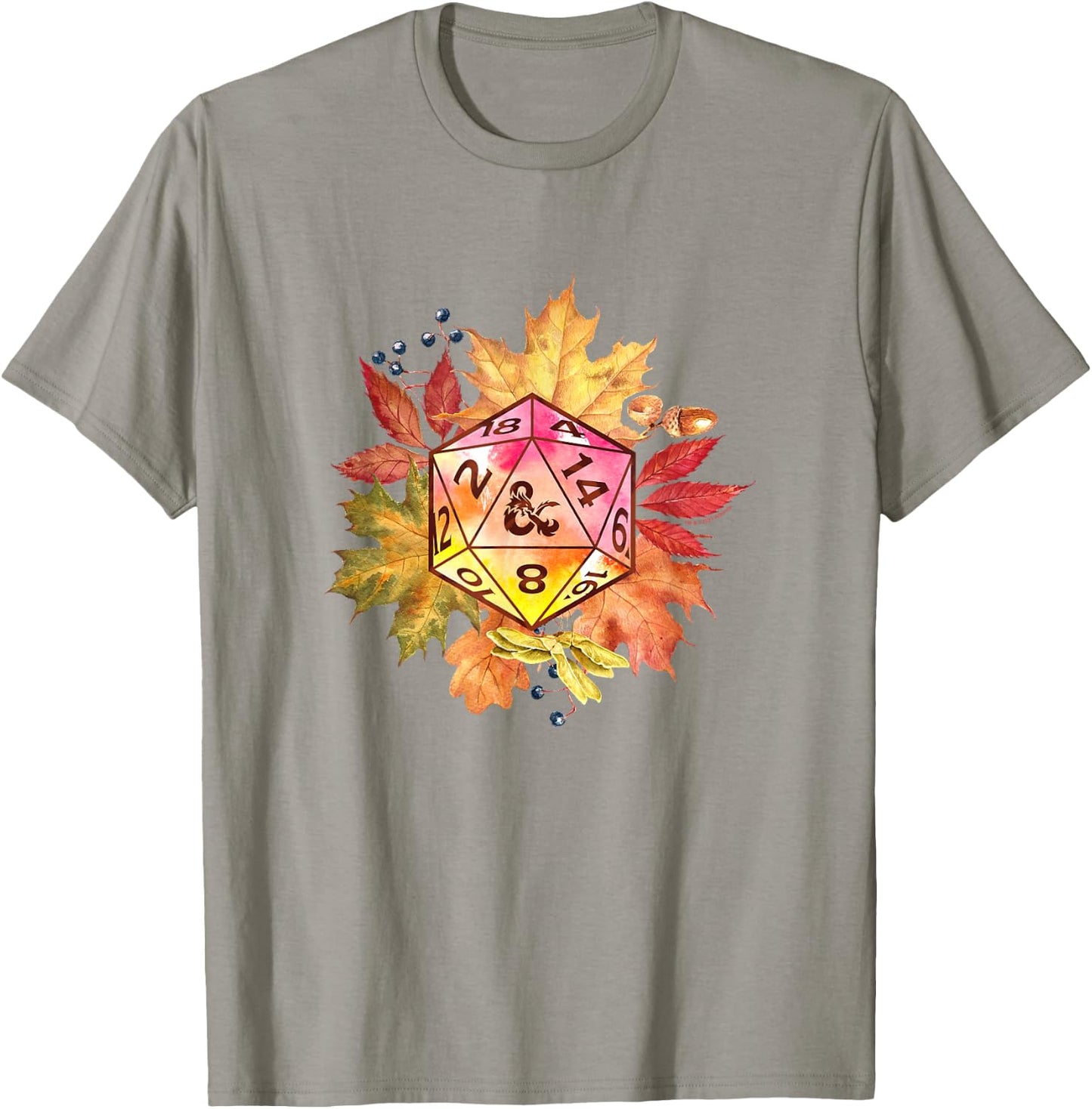 Dungeons & Dragons Autumn Fall Foliage Watercolor Dice Logo T-Shirt - T-Shirt | Sand