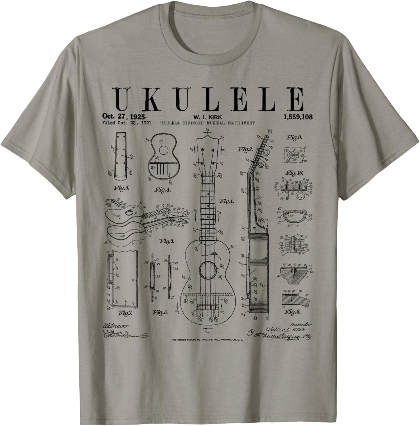 Ukulele Musical Instrument Uke Vintage Patent Drawing Print T-Shirt - T-Shirt | Sand