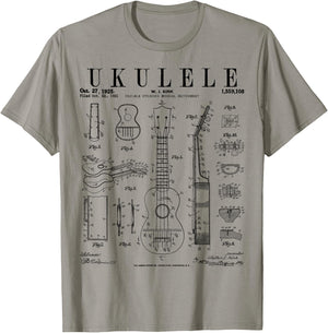 Ukulele Musical Instrument Uke Vintage Patent Drawing Print T-Shirt - T-Shirt | Sand