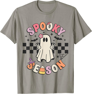 Spooky Season Retro Happy Halloween Ghost Women Toddler Girl T-Shirt - T-Shirt | Sand