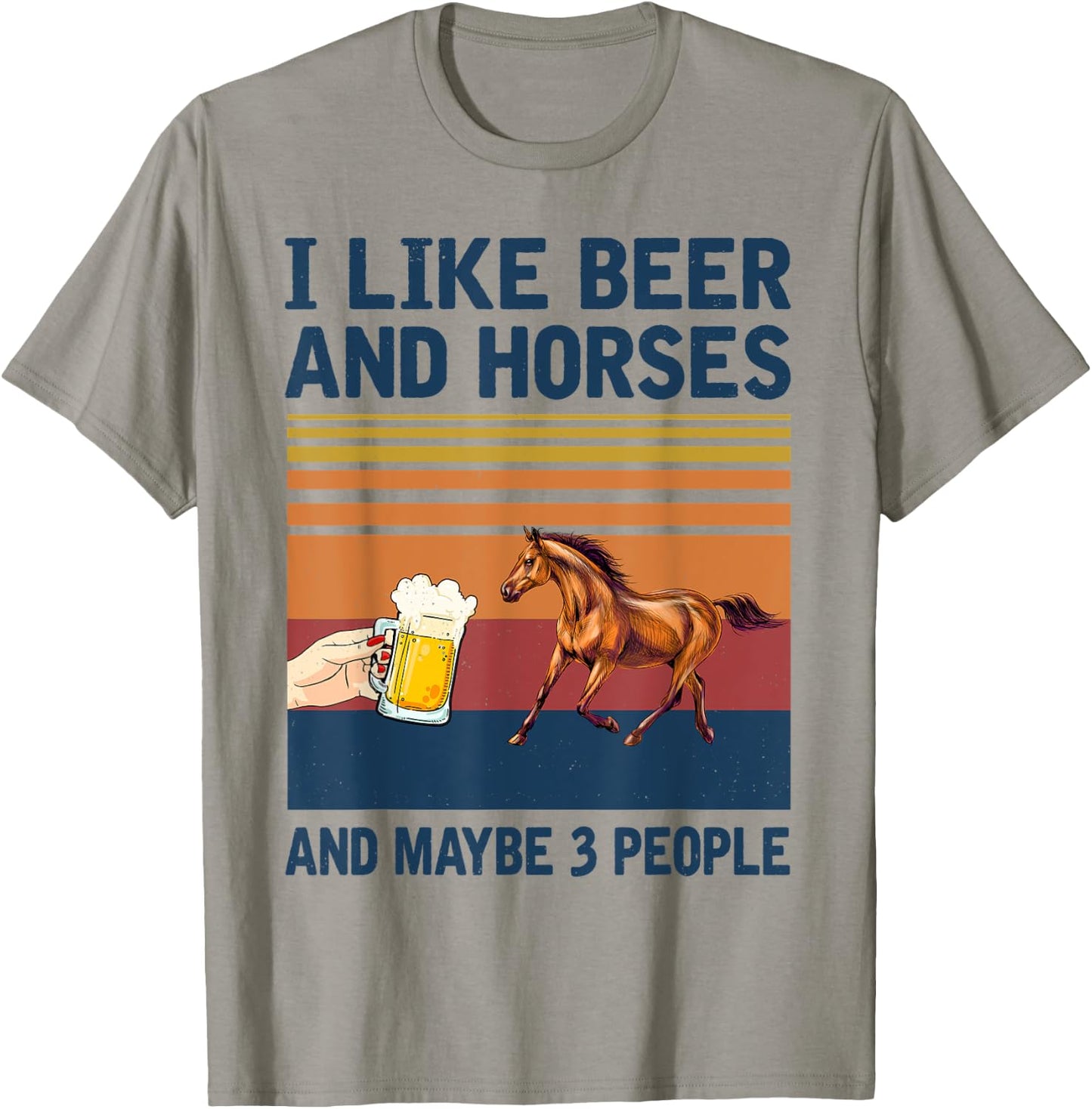 Vintage I Like Beer and Horses maybe 3 people T-Shirt - T-Shirt | Sand