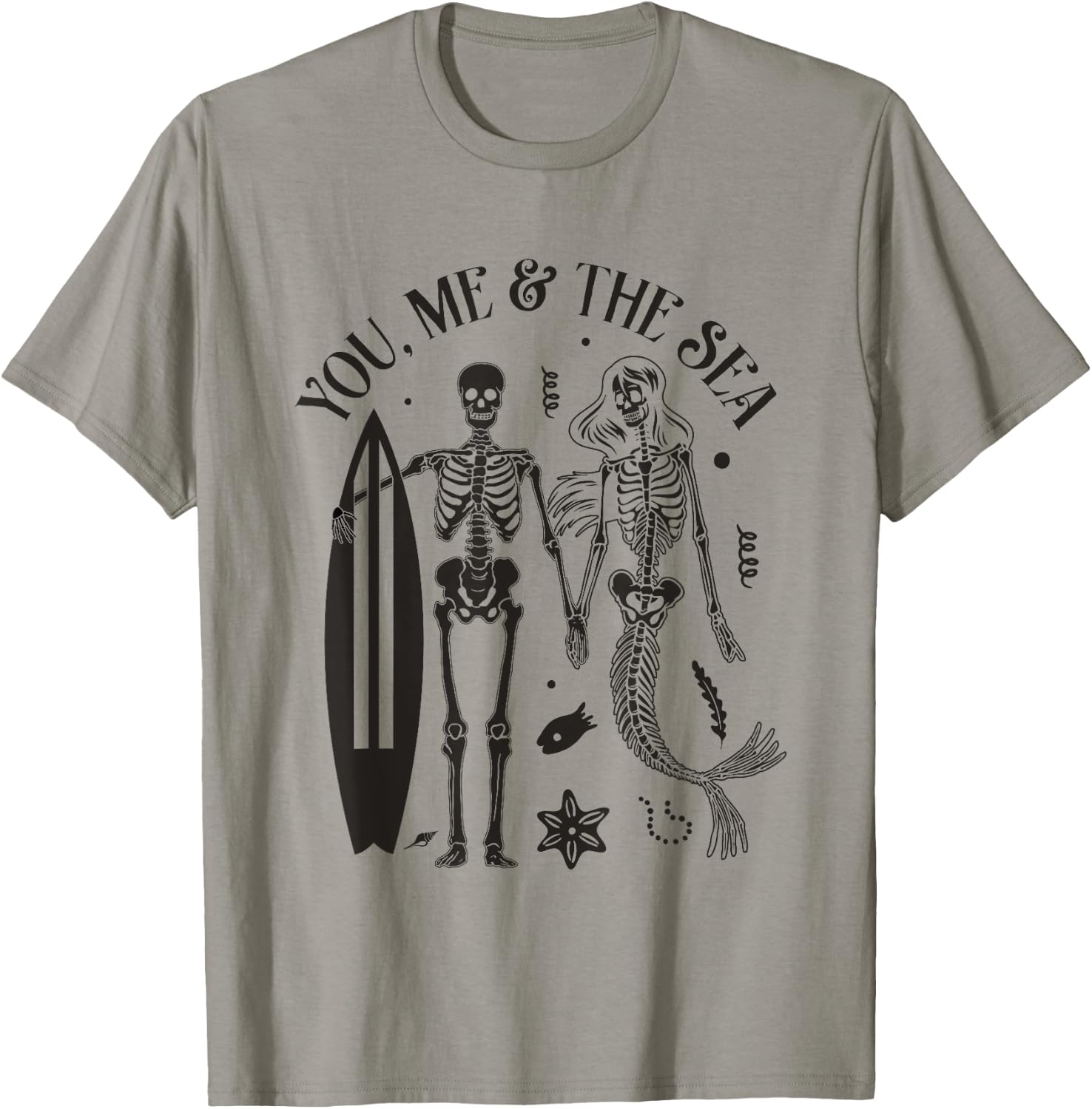Mermaid Skeleton Couple Surfing Vintage Island Beach Surfer Women Girls Kids T-Shirt - T-Shirt | Sand
