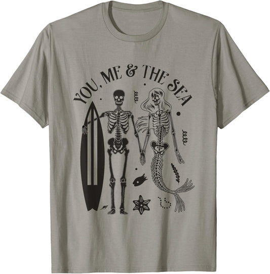 Mermaid Skeleton Couple Surfing Vintage Island Beach Surfer Women Girls Kids T-Shirt - T-Shirt | Sand