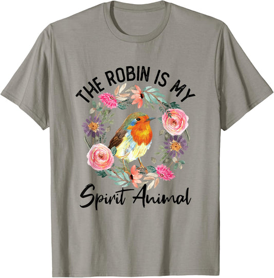 Robin Is My Spirit Animal Cute Floral Flowers Bird Watcher T-Shirt - T-Shirt | Sand