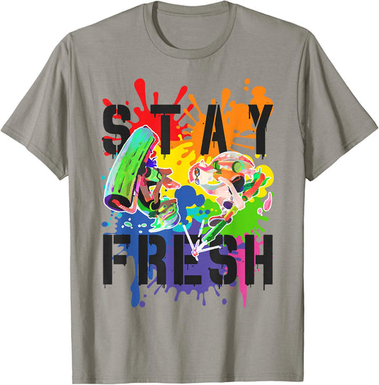 Splatoon Pride Stay Fresh Rainbow Paint Splat Graffiti Art T-Shirt - T-Shirt | Sand