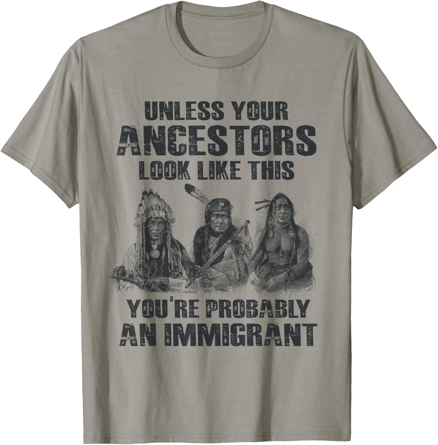 American Pride Gift Native American Present Unless Your Ancestors Look Like This You're An Immigrant T-Shirt - T-Shirt | Sand