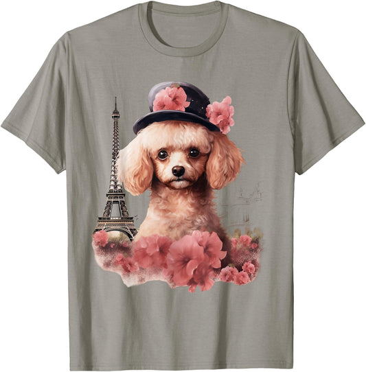 Cute Parisian Poodles French Paris Eiffel Tower Toy Poodle T-Shirt - T-Shirt | Sand