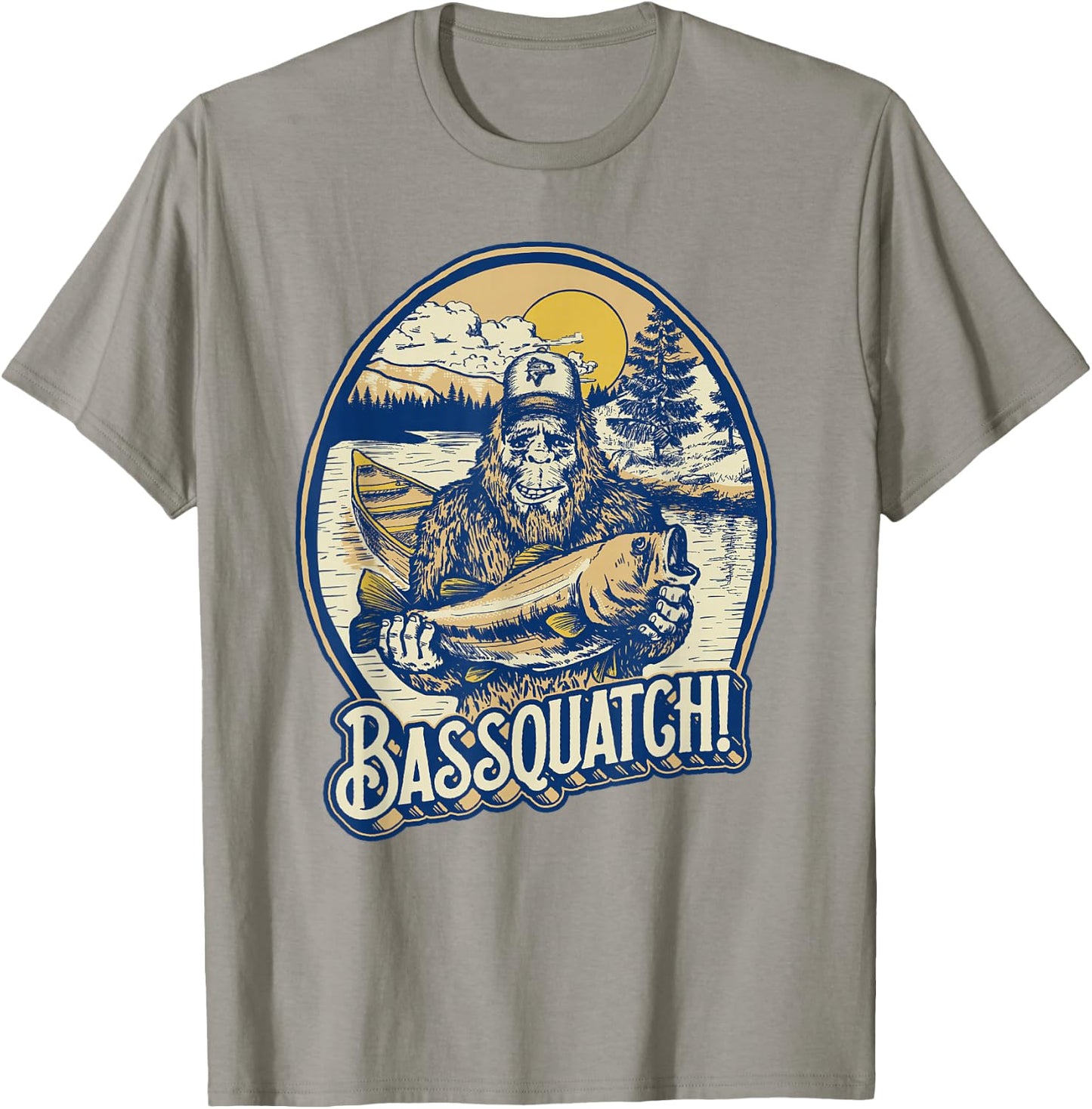 Giant Step Design Co. Bassquatch! Bass Fisherman Sasquatch Funny Bigfoot Fishing T-Shirt - T-Shirt | Sand