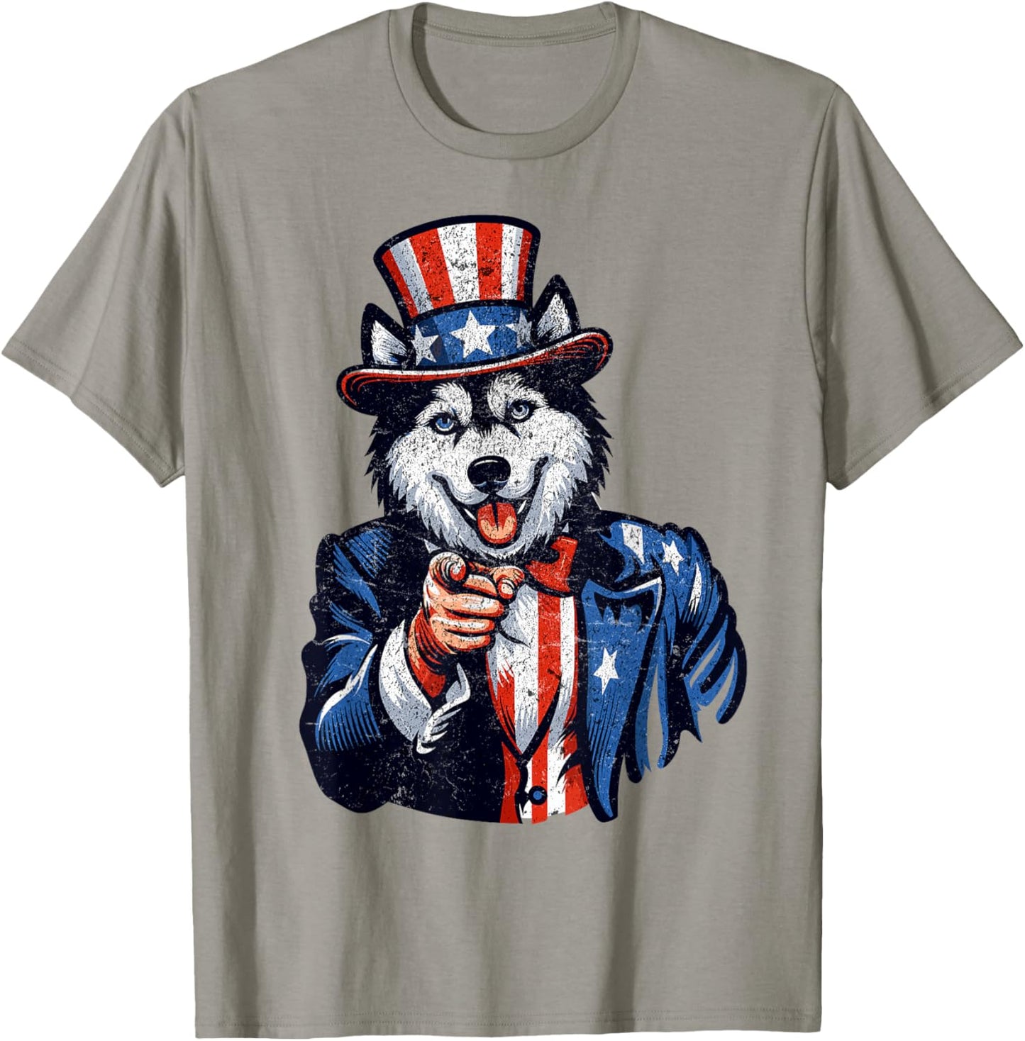 Siberian Husky Dog Uncle Sam Pointing Finger 4th Of July men T-Shirt - T-Shirt | Sand