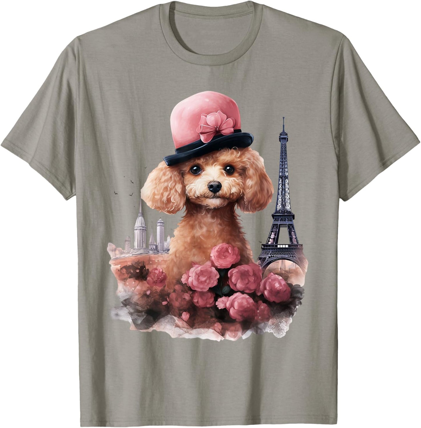 Cute French Paris Eiffel Tower Toy Poodle Parisian Poodles T-Shirt - T-Shirt | Sand