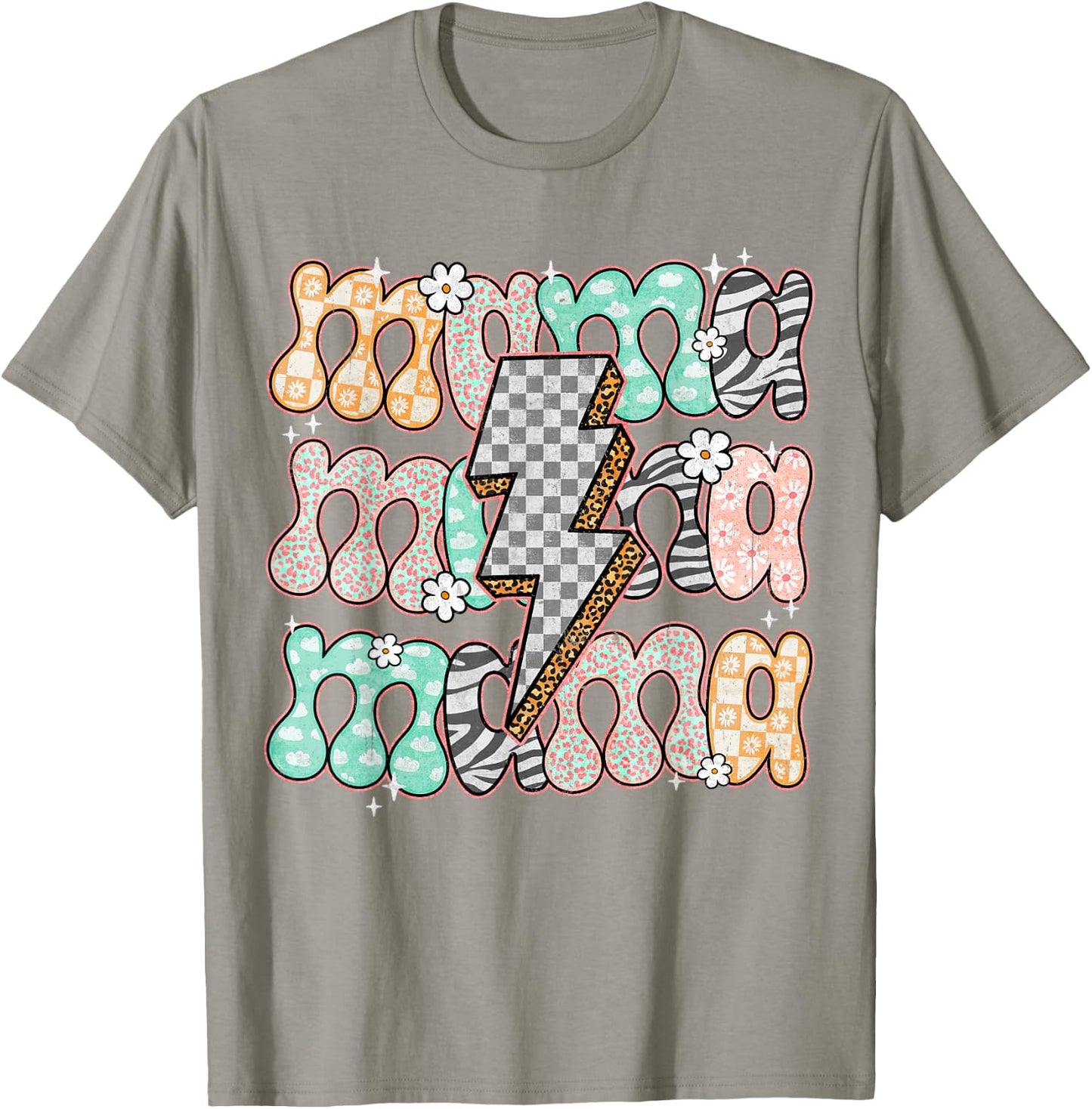 Mama Floral Groovy Mom Life Leopard Mommy Bolt Lightning T-Shirt - T-Shirt | Sand