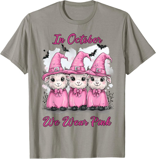 In October We Wear Pink Goat Halloween Breast Cancer Costume T-Shirt - T-Shirt | Sand