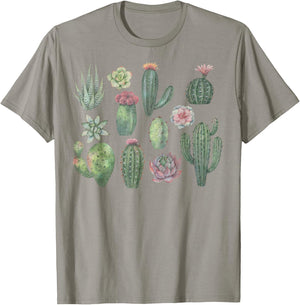 Trendy Watercolor Succulents Grid T-Shirt - T-Shirt | Sand