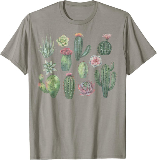 Trendy Watercolor Succulents Grid T-Shirt - T-Shirt | Sand