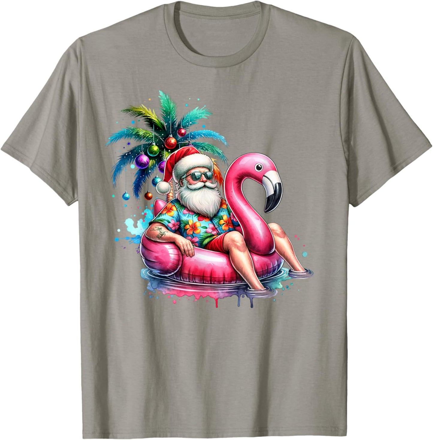 Hawaiian Shirt Santa Flamingo Palm Tree Christmas in July T-Shirt - T-Shirt | Sand